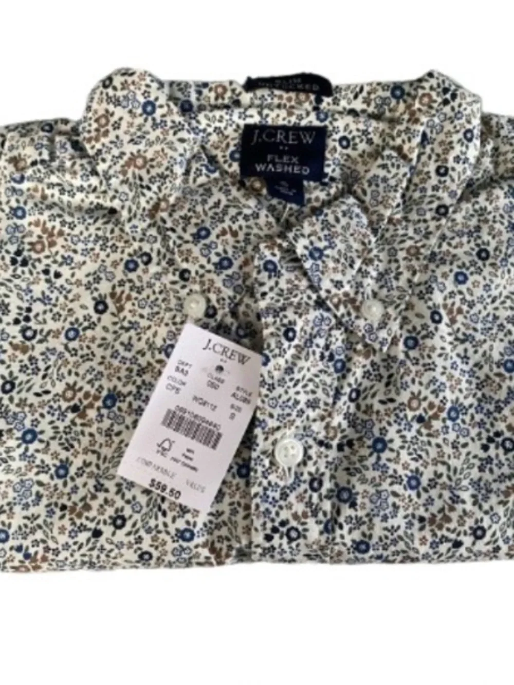 J. Crew Cream Button-Down Shirt with Blue and Brown Floral Print